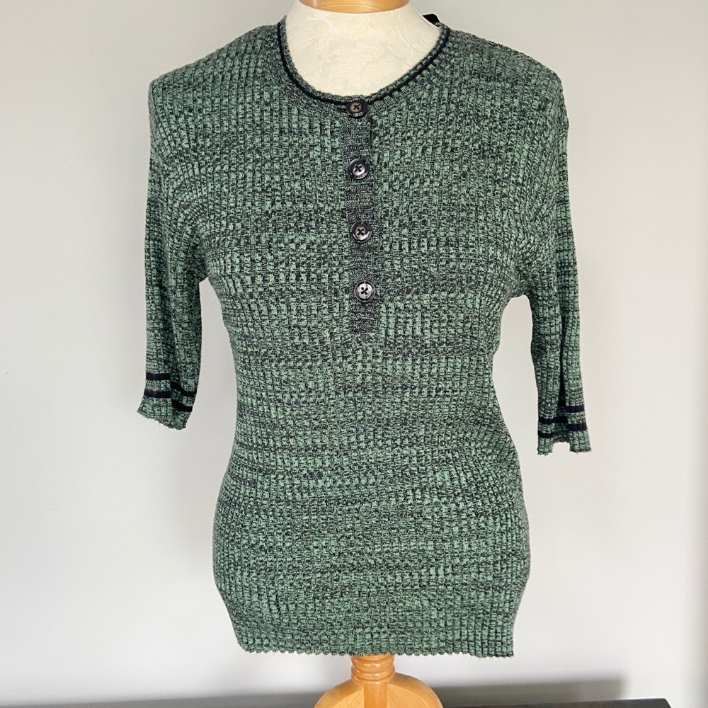 MAX Textured Knit Top NEW Green Knit Short Sleeve Button Y2K Size Juniors XL/16